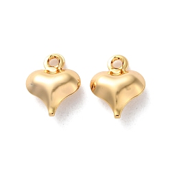 Настоящее золото 18K Латунные подвески, сердце прелести, реальный 18 k позолоченный, 10x8x3.5 мм, отверстие : 1 мм