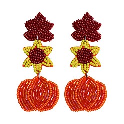 (123L) Белый крем непрозрачный блеск Литые эмаль болтаться серьги стержня, с пластиковыми и стеклянными бисеринками, тыква, огнеупорный кирпич, 81x34 мм