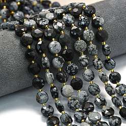 Снежный Обсидиан Природные снежинка обсидиан бисер нитей, граненый шестиугольный разрез, плоско-круглые, с бисером, 10~10.5x6 мм, отверстие : 1 мм, около 31~32 шт / нитка, 15.35''~15.55'' (39~39.5 см)
