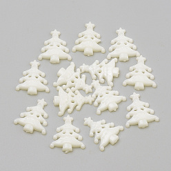 White 2-Hole Acrylic Buttons, Christmas Tree, White, 21.5x18x3.5mm, Hole: 1.5~2mm
