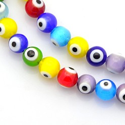Mixed Color Handmade Evil Eye Lampwork Round Bead Strands, Mixed Color, 6mm, Hole: 1mm, about 66~69pcs/strand, 15 inch