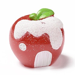 Red Christmas Theme Resin Display Decoration, for Home Decoration, Photographic Prop, Dollhouse Accessories, Apple House with Snow, Red, 32x35.5mm