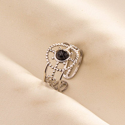 Синтетическая Бирюза Регулируемые 304 манжеты из нержавеющей стали с открытыми кольцами для женщин, круглые, с синтетическими бирюзовый, цвет нержавеющей стали, 13 мм, внутренний диаметр: 17 мм