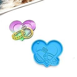 Deep Sky Blue Heart with Rings DIY Pendant Silicone Molds, Resin Casting Molds, For UV Resin, Epoxy Resin Jewelry Making, Valentine's Day Theme, Deep Sky Blue, 75x64x7mm, Hole: 3mm