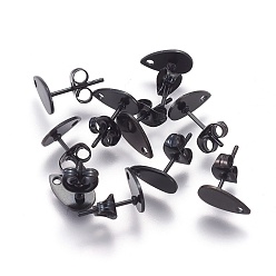 Electrophoresis Black 304 Фурнитура для сережек-гвоздиков из нержавеющей стали с ионным покрытием (IP), с плоской пластиной, слеза, электрофорез черный, 10x6x0.9 мм, отверстие : 1 мм, штифты : 0.8 мм