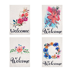 Смешанные Узоры 4шт 4 стиль льняной вертикальный двухсторонний садовый флаг, со словом, для дома открытый двор декоративный, смешанные узоры, 460x317x1 мм, отверстие : 28 мм, 4 стиль, 1 шт / стиль, 4 шт
