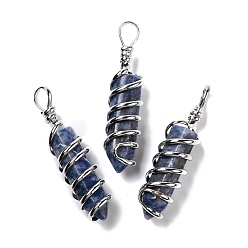 (306FM) Жонкиль матовый с лаймовой подкладкой Натуральные синие пятна яшмы большие остроконечные подвески, экологически чистая медная проволока, обернутая, платина, без кадмия и без свинца, пуля, 54.5x14x13.5 мм, отверстие : 8 мм