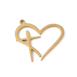 Золотой 304 подвески из нержавеющей стали, лазерная резка, сердце с крестиком, золотые, 18x20x1 мм, отверстие : 1.2 мм