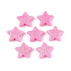 Hot pink Opake Legierung Perlen, mit Glitzerpulver, Stern, hot pink, 13.5x14.5x4 mm, Bohrung: 1.6 mm