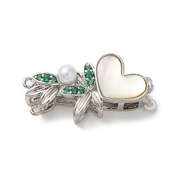 Платинированный Латунные микро проложить кубического циркония ящик с застежками, без кадмия, без никеля и без свинца, с ракушкой и имитацией жемчуга из АБС-пластика, долговечный, 2 нитей, 4-луночное, Реальная платина, 27 мм, отверстие : 1 мм