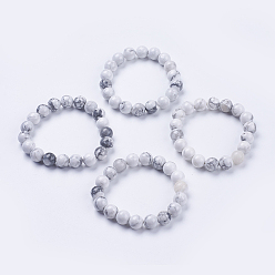 Howlite Natural Howlite Beaded Stretch Bracelets, Round, 2-1/8 inch(53mm)