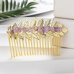 Аметист Расчески для волос с кусочками натурального аметиста, с железными гребнями, аксессуары для волос для женщин и девочек, 45x80x10 мм