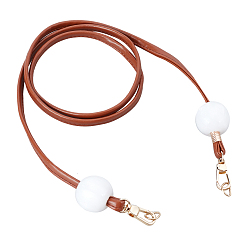 Saddle Brown PU Leather Chain Bag Strap, with Resin Beads & Alloy Clasps, Bag Replacement Accessories, Saddle Brown, 122x0.85x0.3cm