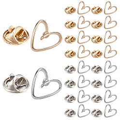 Сердце 20 шт. 2 цвета легированные антибликовые значки броши, фиксированные прищепки, платиной и золотом, сердце, 14x14 мм, 10 шт / цвет