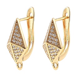 Real 18K Gold Plated SHEGRACE Brass Micro Pave Cubic Zirconia Hoop Earring Findings, with Loop, Cadmium Free & Lead Free & Nickel Free, Real 18K Gold Plated, 20x13x8mm, Hole: 1.2mm, Pin: 1mm