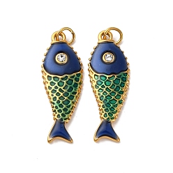 Настоящее золото 18K 304 нержавеющей стальной эмали подвески, с соединительным кольцом и стразами, ионное покрытие (ip), очарование рыбы, реальный 18 k позолоченный, 23.5x8.5x2 мм, отверстие : 2.5 мм