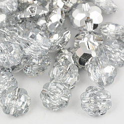 Blanc Taiwan boutons en strass acrylique, facette, 1-trou, fleur, blanc, 15x7mm, Trou: 1mm