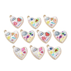 Mixed Color Rack Plating Alloy Enamel Pendants, Evil Eye Heart Charms with Resin, Light Gold, Mixed Color, 22x18.5x3mm, Hole: 1.6mm