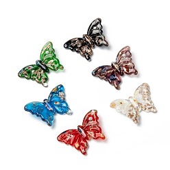 Mixed Color Handmade Gold Sand Lampwork Pendants, Butterfly, Mixed Color, 38x61x11mm, Hole: 4mm, 12pcs/box