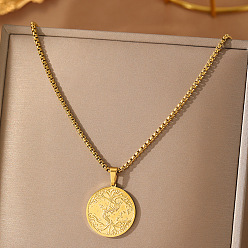 Золотой 201 Женские кулоны-подвески из нержавеющей стали с тиснением в виде дерева, золотые, 17.72 дюйм (45 см)