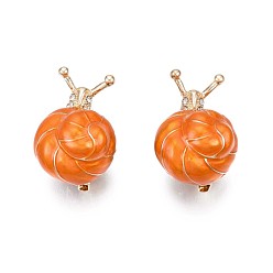 Темно-Оранжевый Улитка эмалированная булавка, 3d брошь из сплава животных с кристаллами и стразами для рюкзака, без свинца и без никеля , светло-золотистый, темно-оранжевый, 33x22.5 мм