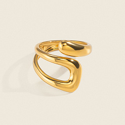 Real 18K Gold Plated Irregular 304 Stainless Steel Cuff Open Rings for Women, Real 18K Gold Plated, 18.7mm, Inner Diameter: 17mm