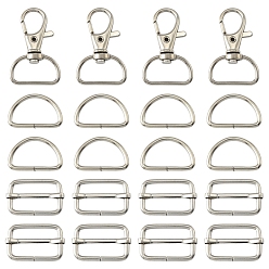 Платина Наборы для ключей, 20 шт. железные поворотные D-образные кольца с карабинами. 20 шт. железные D-образные кольца, 20шт. железные сумки с пряжкой, платина, 38x24x6 мм