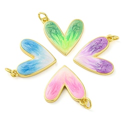 (52) Непрозрачная лаванда Латунь эмаль подвески, без кадмия и без свинца, с блестками и кольцом для прыжков, долговечный, реальный 18 k позолоченный, сердце прелести, разноцветные, 17x18x2.5 мм, отверстие : 3.5 мм