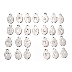Нержавеющая Сталь Цвет 26 шт. 304 подвески из нержавеющей стали, овальный кулон с буквами от А до Я, цвет нержавеющей стали, 16x9.5x1.5 мм, отверстие : 2.5 мм