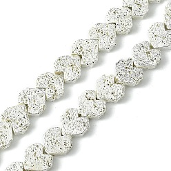 Silver Plated Electroplated Natural Lava Rock Beads Strands, Heart, Silver Plated, 7.5~8.5x8~8.5x2.5~3mm, Hole: 0.9mm, about 54pcs/strand, 15.51''(39.4cm)