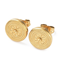 Real 18K Gold Plated Ion Plating(IP) 304 Stainless Steel Stud Earring Findings, Rhinestone Settings, Flat Round with Sun, Real 18K Gold Plated, 11mm, Pin: 0.7mm, Fit for 1.6mm Rhinestone