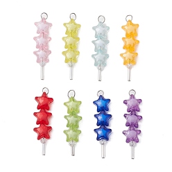 Нержавеющая Сталь Цвет Подвески из акрила и стекла, с 304 findngs из нержавеющей стали, звезда, цвет нержавеющей стали, 41.5~42x11x7 мм, отверстие : 4x3.5 мм