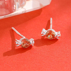 Сэнди Коричневый 999 серьги-гвоздики из стерлингового серебра с кубическим цирконием в форме конфет, серебряные, песчаный коричневый, 3x6 мм