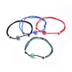 Gemischte Stein Nylonschnur Armbänder, mit natürlichen gemischten Edelstein- und Messingfunden, 11-3/8 Zoll (29 cm), 1 mm