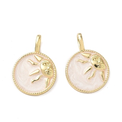 Морская Ракушка Латунь эмаль подвески, реальный 18 k позолоченный, плоские круглые с солнцем, цвет морской раковины, 21x15x2 мм, отверстие : 5x3 мм