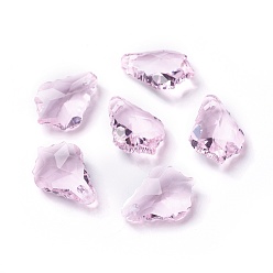 Pearl Pink Faceted Glass Pendants, Leaf, Pearl Pink, 16x11x6mm, Hole: 1.5mm