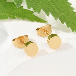 Настоящее золото 18K Ионное покрытие (IP) плоские круглые 304 серьги-гвоздики из нержавеющей стали, гипоаллергенные серьги, реальный 18 k позолоченный, 5x2.4 мм, штифты : 0.8 мм