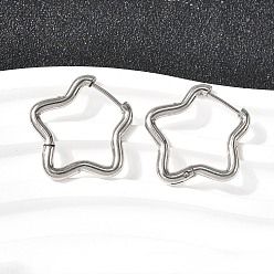 Звезда Серьги из 201 нержавеющей стали, с 316 хирургическими штифтами из нержавеющей стали, цвет нержавеющей стали, звезда, 23x22.5x2.5 мм
