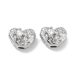 Platin Farbe Messing Micro Pave klare Zirkonia Perlen, Herz hämmerte, Platin Farbe, 6x8x5 mm, Bohrung: 1.6 mm