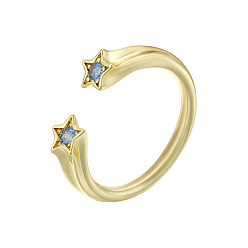 Васильковый Латунные микропаве кубические цирконии манжеты открытые кольца для женщин, звезда, золотые, васильковый, 17 мм