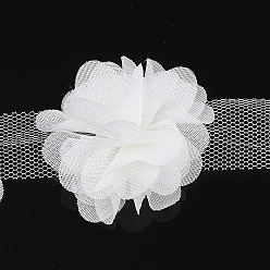 FloralWhite Organza Flower Ribbon, Costume Accessories, For Party Wedding Decoration and Earring Making, White, 50~60mm, about 10yard/bundle