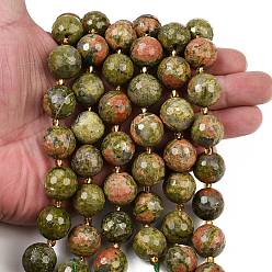 Унакит Природные Unakite бисер нитей, граненые, круглые, с бисером, 15~16 мм, отверстие : 1.4~1.6 мм, около 21 шт / нитка, 15.35~15.94 дюйм (39~40.5 см)