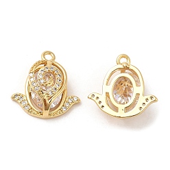Real 18K Gold Plated Brass and Clear Cubic Zirconia Pendants, Cadmium Free & Nickel Free & Lead Free, Real 18K Gold Plated, 15x15x6.5mm, Hole: 1.2mm