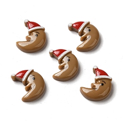 Camel Christmas Opaque Resin Cabochons, Moon with Red Christmas Hat, Camel, 20x16.5x5.5mm