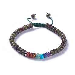 Sang De Dragon Nylon réglable bracelets cordon tressé de perles, avec perles de jaspe de sang de dragon naturel et alliages, 2-1/8 pouces ~ 2-1/2 pouces (5.4~6.5 cm)