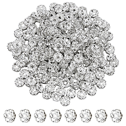 Кристалл 200 шт. Латунные бусины-распорки со стразами, класс А, волнистый край, серебряный цвет гальваническим, плоско-круглые, кристалл, 6x3 мм, отверстие : 1 мм