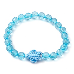 Голубой Эластичные браслеты из фарфора черепахи ручной работы, 7.5круглые граненые браслеты из прозрачного акрилового бисера диаметром мм, голубой, внутренний диаметр: 2-1/4 дюйм (5.8 см), бусина : 7.5 mm