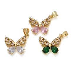 (52) Непрозрачная лаванда Латунь стекло кулоны, бабочка, стойки покрытие, долговечный, без свинца и без кадмия, реальный 18 k позолоченный, граненые, разноцветные, 17x20x4 мм, отверстие : 4.5x3.5 мм