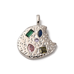 Платина Латунные микро проложить кубического циркония подвески, самородки, долговечный, без кадмия и без свинца, стойки покрытие, платина, 20x17.5x2 мм, отверстие : 3.5x2.5 мм