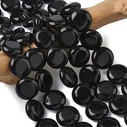 Black Onyx Бусины из натурального черного оникса, окрашенная и подогревом, плоско-круглые, 15~15.5x6 мм, отверстие : 0.8~1 мм, около 26 шт / нитка, 15.55~15.71 дюйм (39.5~39.9 см)